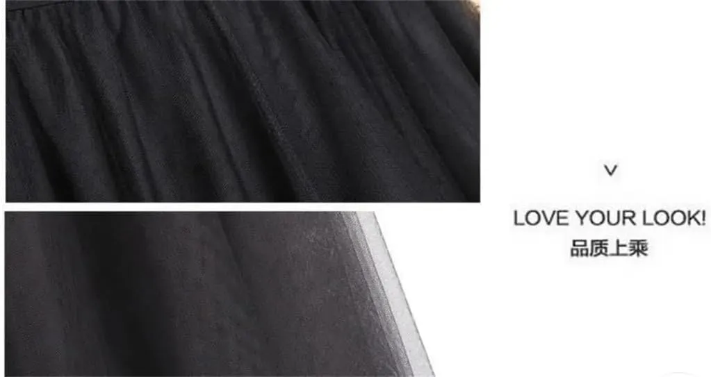 Women's Mesh Tulle Skirt Pleated A-Line Multi-Layer Solid Color Casual Prom Midi Skirts