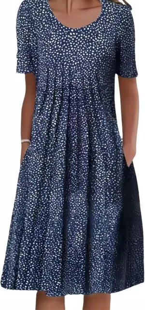 Womens Midi Dress Boho Crewneck 2025 Loose Fit Trendy Pleated Shirt Dress Vintage Floral Vestidos