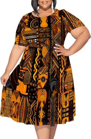 Women's Plus Size Casual Summer Layered Dress Short Sleeves Round Neck Ruffle Hem Loose Flowy Midi Babydoll Dress