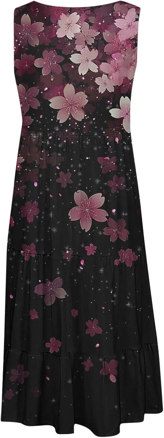 Womens Plus Size Dresses Summer Floral Printed Sleeveless Dress Boho Beach A-Line Sundress Tank Dresses for Women 2025