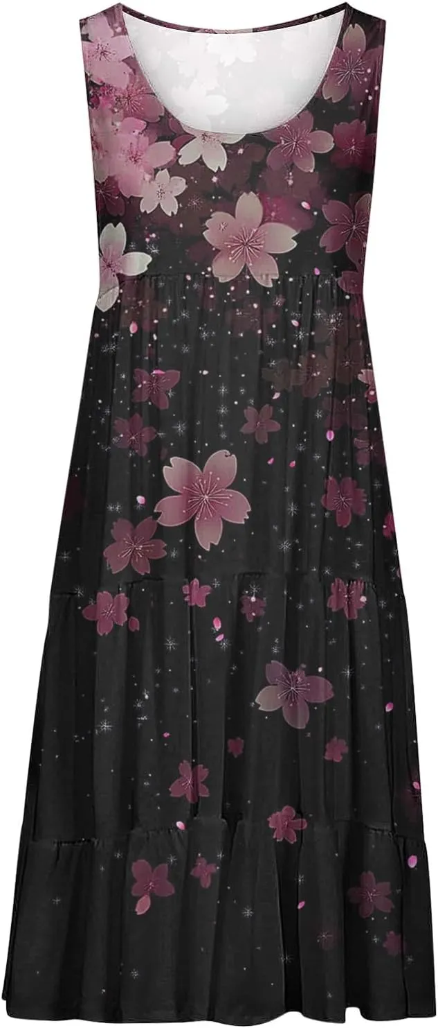 Womens Plus Size Dresses Summer Floral Printed Sleeveless Dress Boho Beach A-Line Sundress Tank Dresses for Women 2025