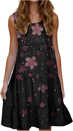 Womens Plus Size Dresses Summer Floral Printed Sleeveless Dress Boho Beach A-Line Sundress Tank Dresses for Women 2025