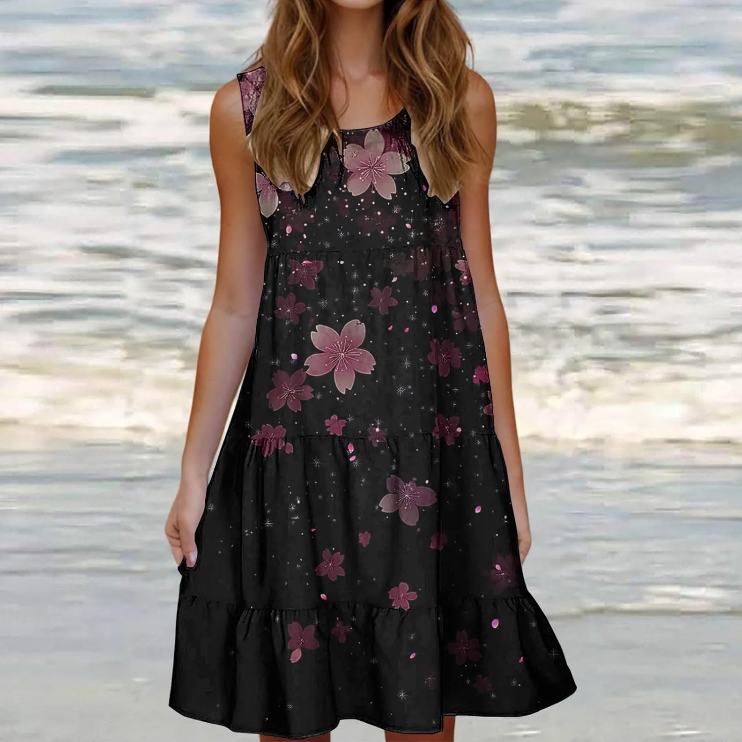 Womens Plus Size Dresses Summer Floral Printed Sleeveless Dress Boho Beach A-Line Sundress Tank Dresses for Women 2025