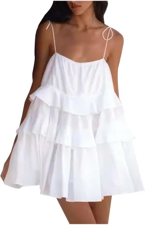 Women's Plus Size Ruffle Hem Cami Mini Dress Square Neck Spaghetti Strap A Line Swing Flowy Spring Summer Loose Short Dresses