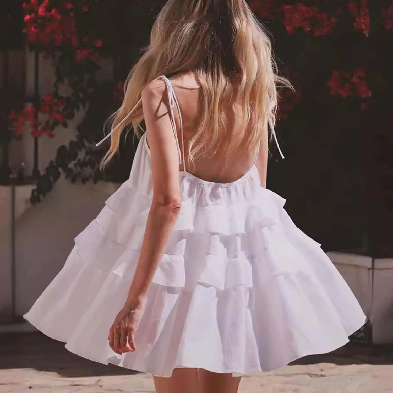 Women's Plus Size Ruffle Hem Cami Mini Dress Square Neck Spaghetti Strap A Line Swing Flowy Spring Summer Loose Short Dresses