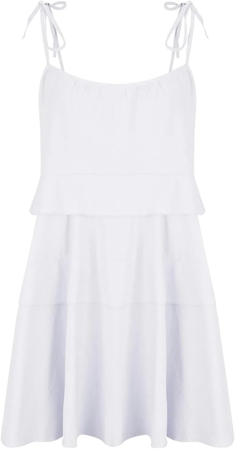 Women's Plus Size Ruffle Hem Cami Mini Dress Square Neck Spaghetti Strap A Line Swing Flowy Spring Summer Loose Short Dresses
