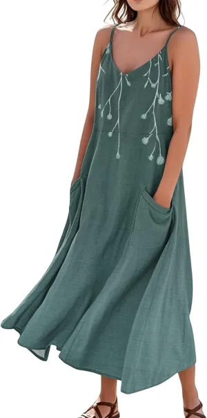Women's Plus Size Summer Dresses 2025 Trendy Sleeveless Dresses Casual Baggy Flowy Maxi Sun Dresses Pocket