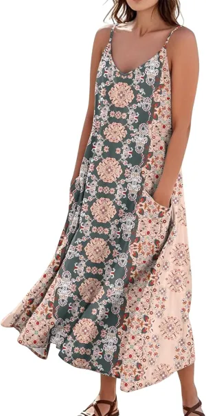 Women's Plus Size Summer Dresses 2025 Trendy Sleeveless Dresses Casual Baggy Flowy Maxi Sun Dresses Pocket