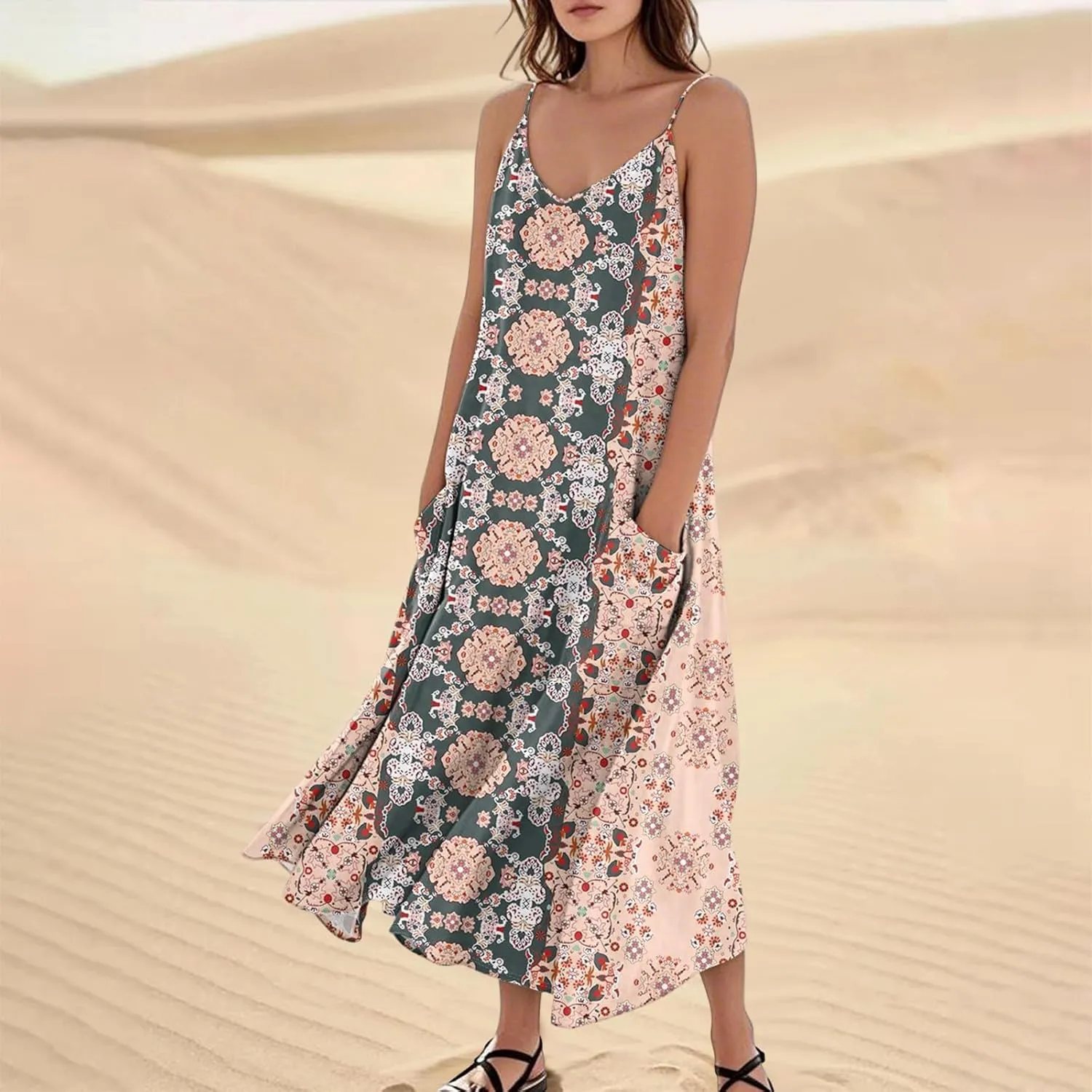 Women's Plus Size Summer Dresses 2025 Trendy Sleeveless Dresses Casual Baggy Flowy Maxi Sun Dresses Pocket