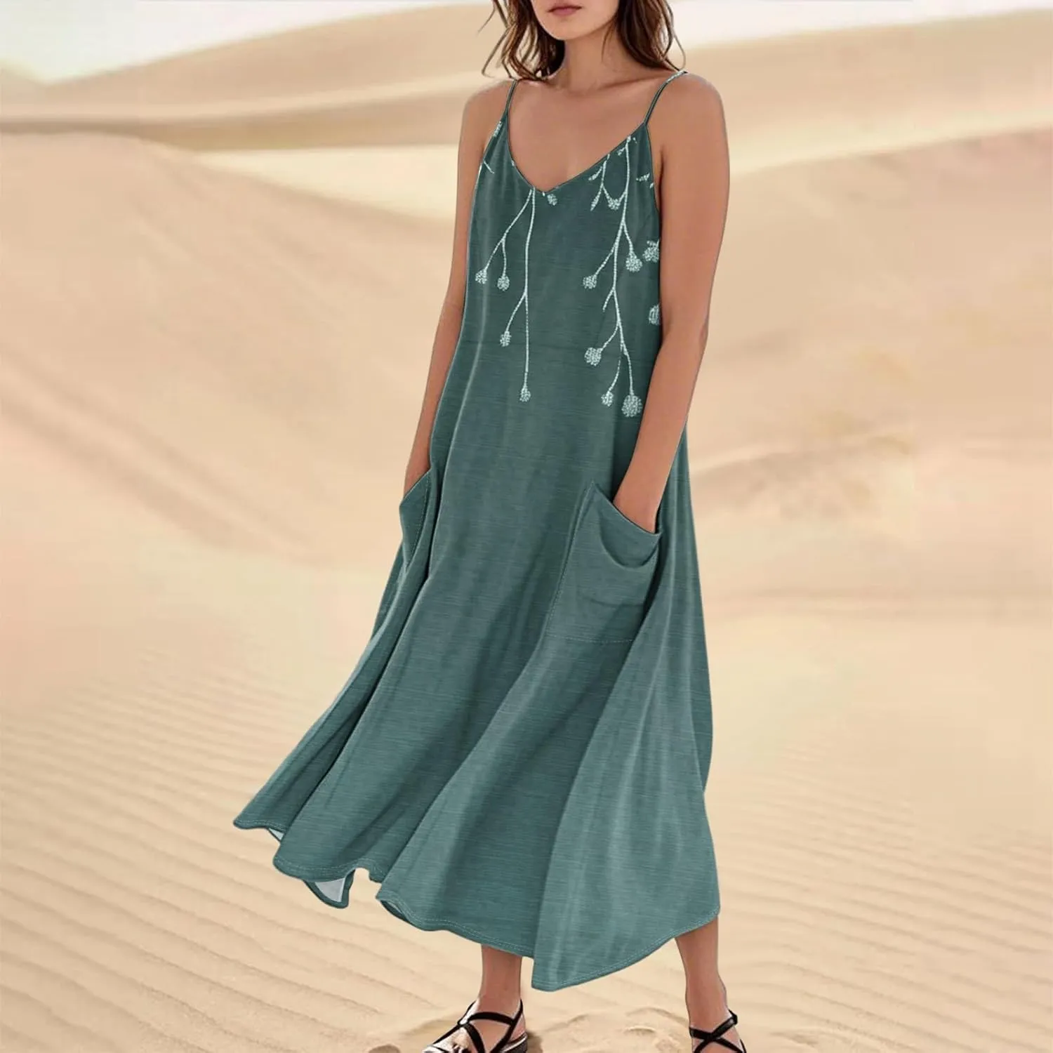 Women's Plus Size Summer Dresses 2025 Trendy Sleeveless Dresses Casual Baggy Flowy Maxi Sun Dresses Pocket