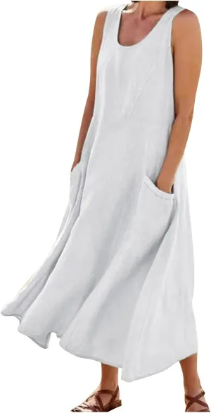 Women's Plus Size Summer Dresses 2025 Trendy Sleeveless Dresses Casual Baggy Flowy Maxi Sun Dresses Pocket