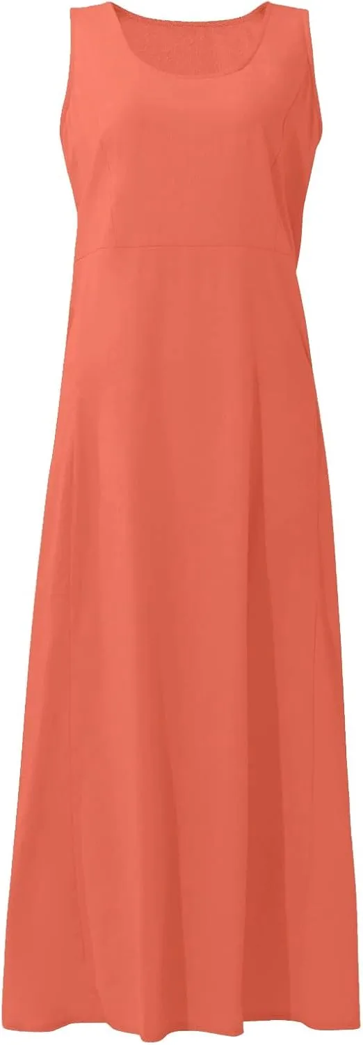 Women's Plus Size Summer Dresses 2025 Trendy Sleeveless Dresses Casual Baggy Flowy Maxi Sun Dresses Pocket