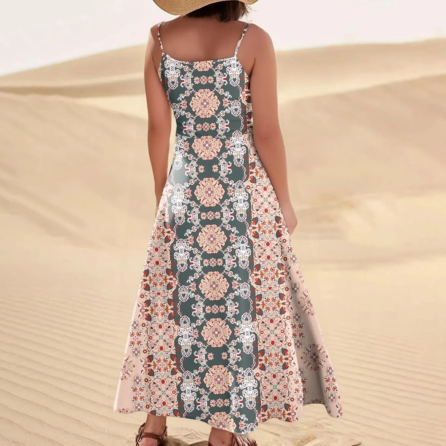 Women's Plus Size Summer Dresses 2025 Trendy Sleeveless Dresses Casual Baggy Flowy Maxi Sun Dresses Pocket