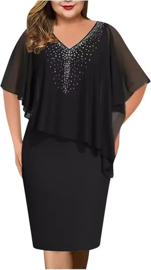Women's Plus Size Wedding Guest Dress Sexy Dress 2025 Irregular Splicing Evening Party Dresses