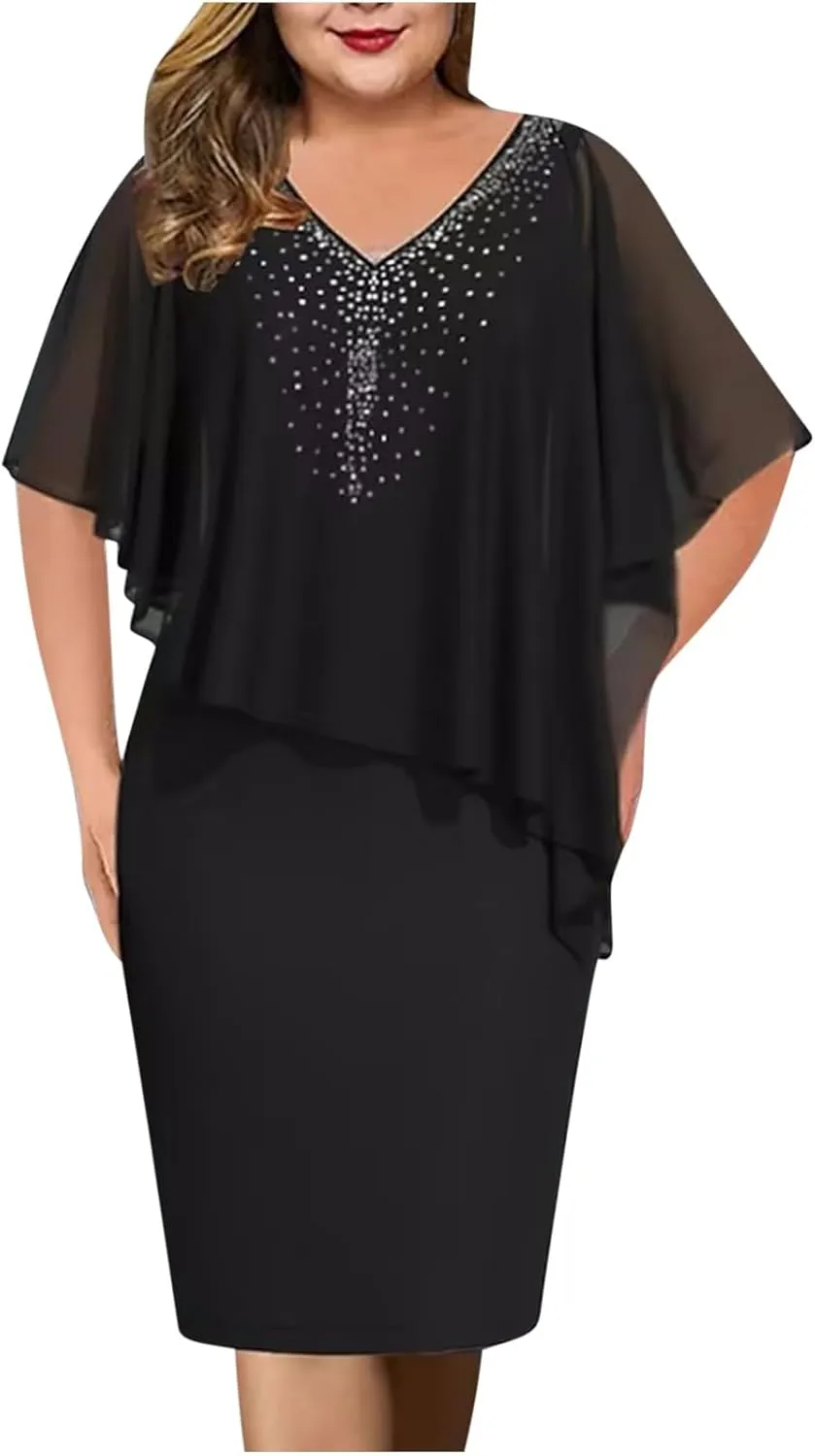 Women's Plus Size Wedding Guest Dress Sexy Dress 2025 Irregular Splicing Evening Party Dresses