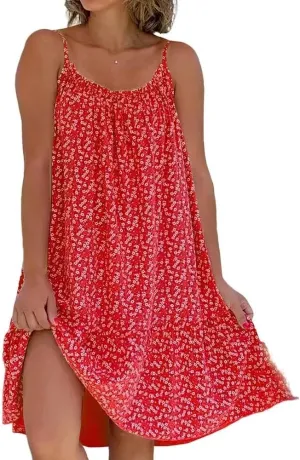 Women's Polka Dot Sleeveless Spaghetti Strap Floral Vacation Mini Dress Summer Loose Beach Sundress 2024
