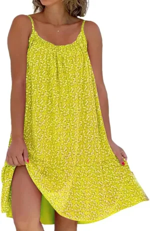Women's Polka Dot Sleeveless Spaghetti Strap Floral Vacation Mini Dress Summer Loose Beach Sundress 2024