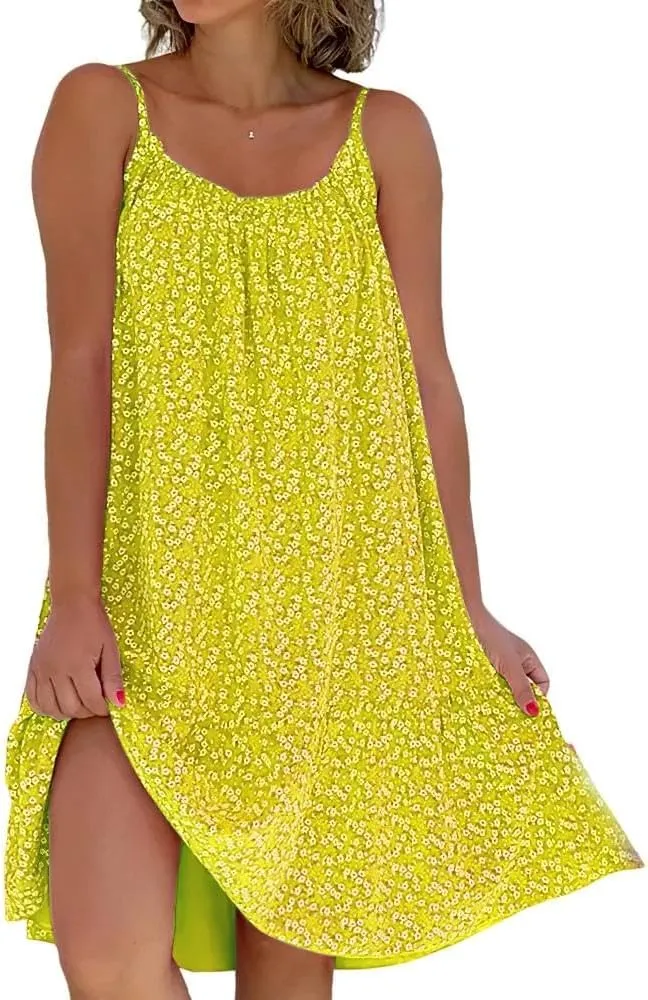 Women's Polka Dot Sleeveless Spaghetti Strap Floral Vacation Mini Dress Summer Loose Beach Sundress 2024
