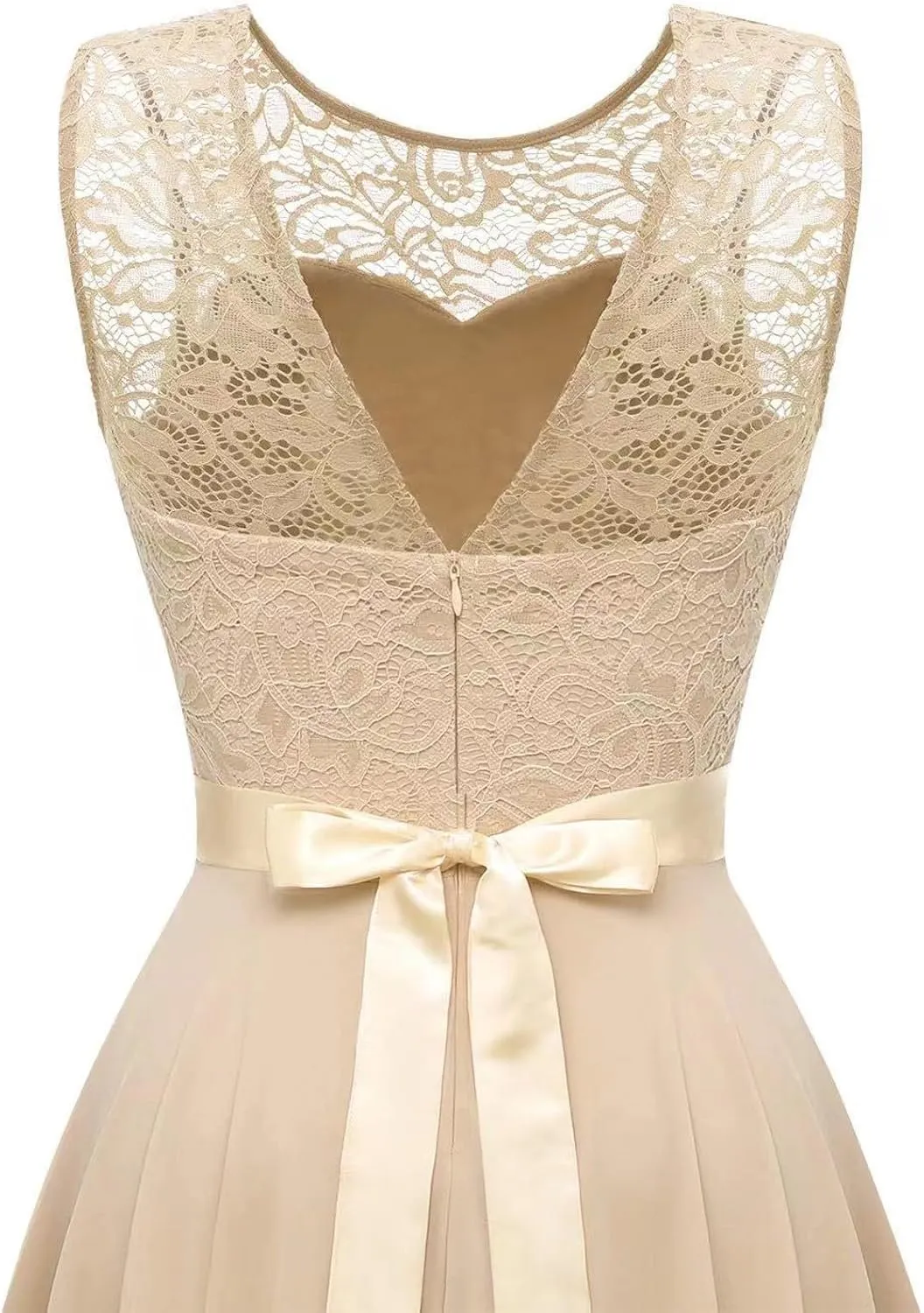 Women's Retro Lace Contrast Chiffon Dress Ruffle Wedding Evening Maxi Dress Sleeveless Club Party Dresses