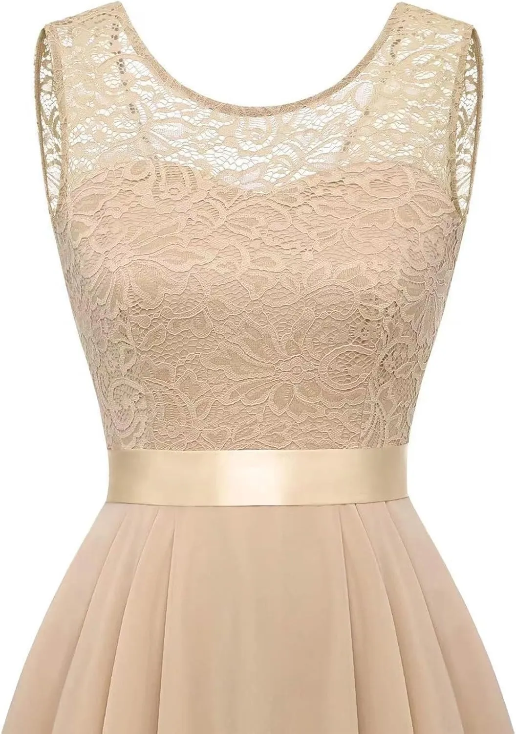 Women's Retro Lace Contrast Chiffon Dress Ruffle Wedding Evening Maxi Dress Sleeveless Club Party Dresses