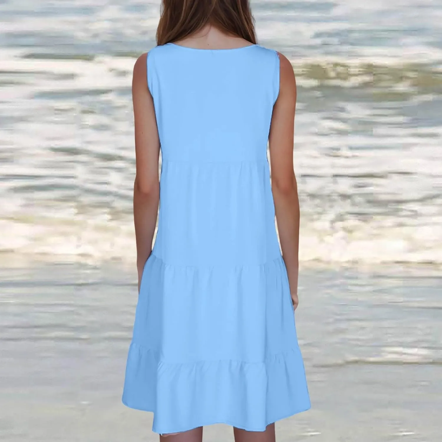 Womens Ruffle Tiered Swing Dresses Sleeveless Boho Tank Sundress Summer Casual A Line Mini Dress for Beach Vacation