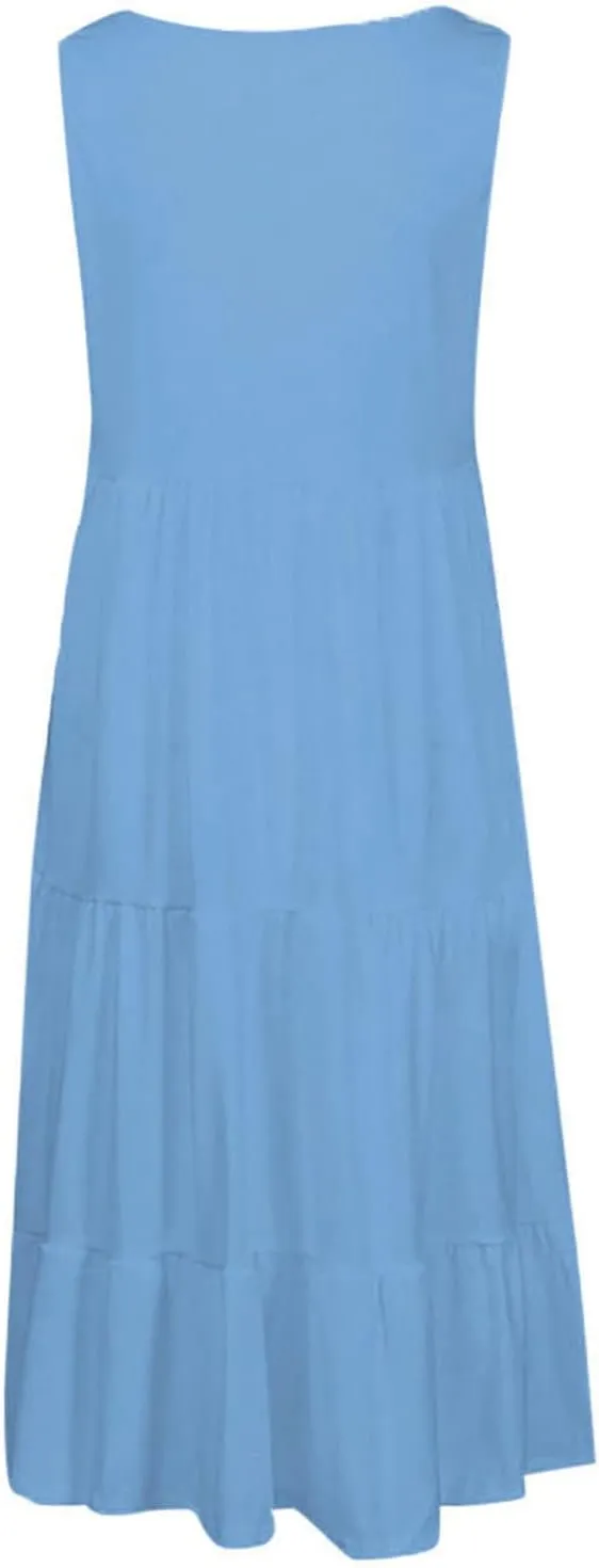 Womens Ruffle Tiered Swing Dresses Sleeveless Boho Tank Sundress Summer Casual A Line Mini Dress for Beach Vacation