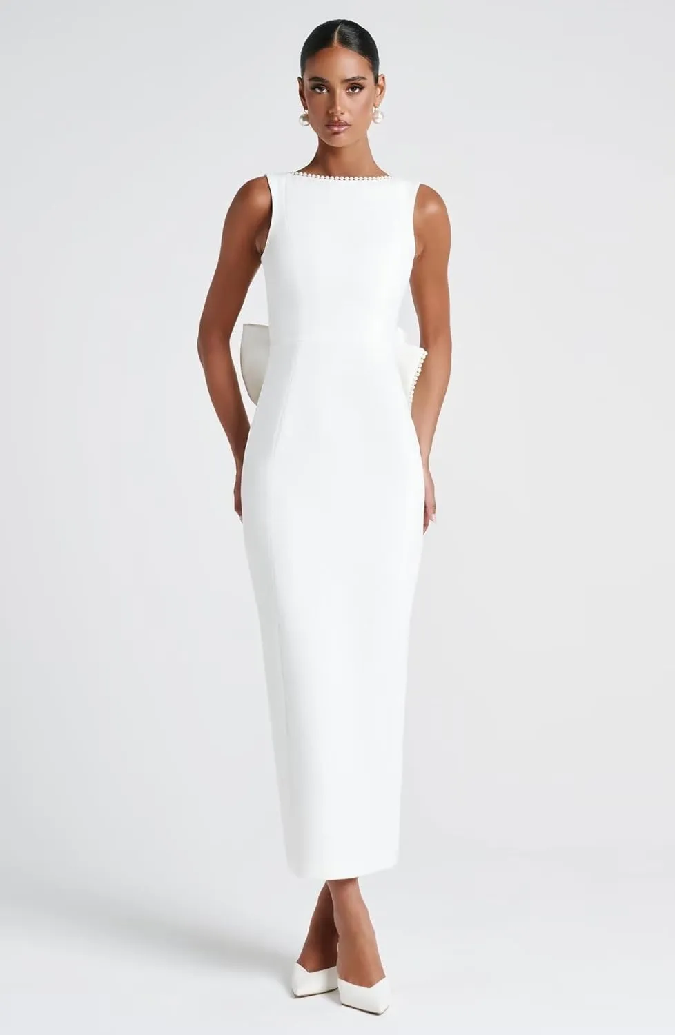 Womens Satin Wedding Dresses 2025 Midi Pearl Prom Cocktail Gown with Bow