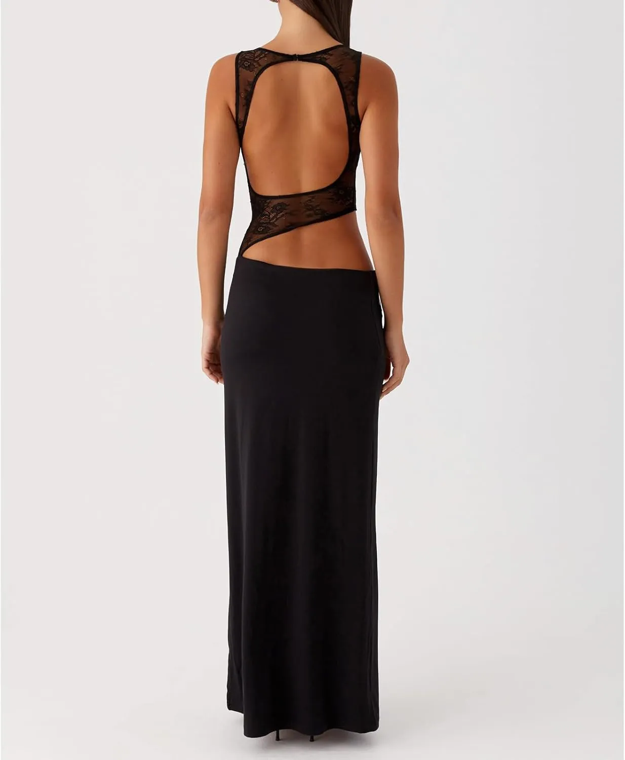 Womens Sheer Lace Sleeveless Maxi Bodycon Dress Y2k Cut Out Going Out Long Dresses Sexy Summer Cocktail Party