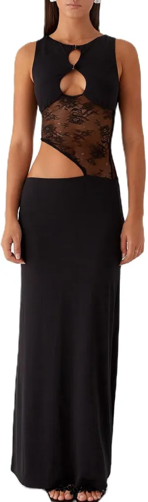 Womens Sheer Lace Sleeveless Maxi Bodycon Dress Y2k Cut Out Going Out Long Dresses Sexy Summer Cocktail Party