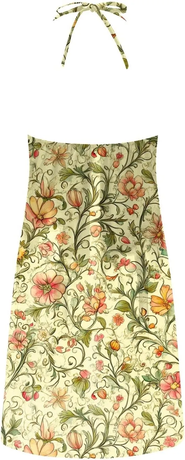 Women's Sleeveless Casual Sun Dress Cute Flower Graphic Print Beach Dresses Loose Fit A Line Vintage Clothes