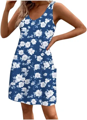 Women's Sleeveless V Neck Summer Dresses Casual Mini Tank Dress 2025 Fashion Floral Print Beach Sundress