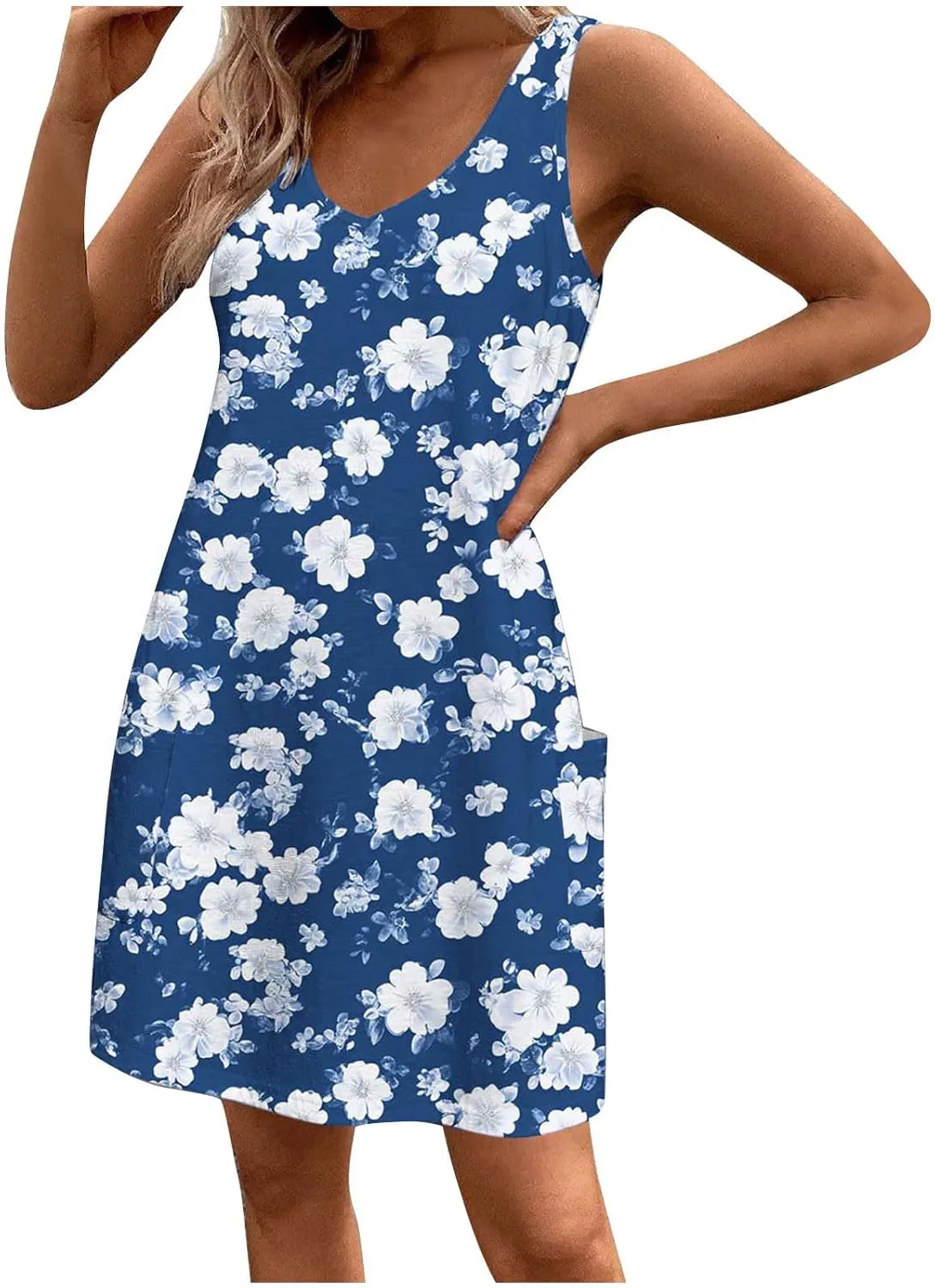 Women's Sleeveless V Neck Summer Dresses Casual Mini Tank Dress 2025 Fashion Floral Print Beach Sundress