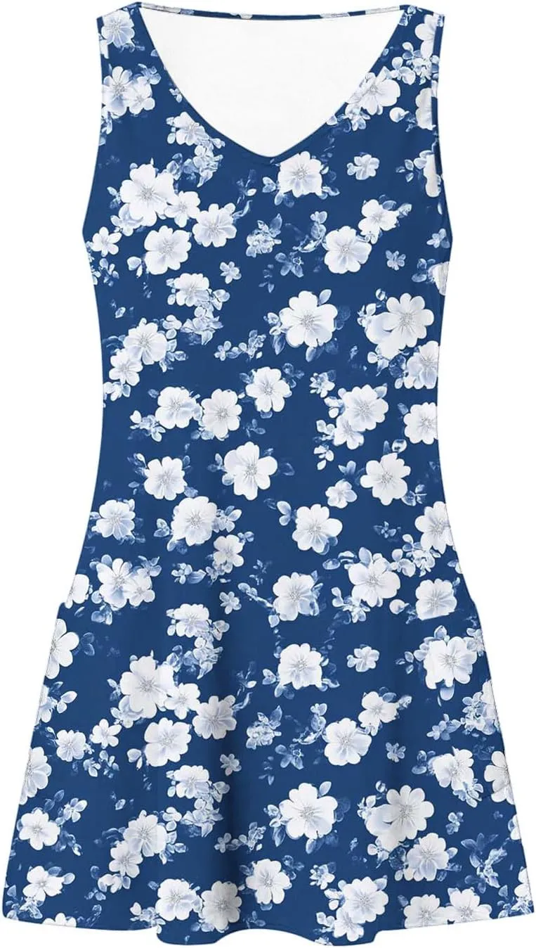 Women's Sleeveless V Neck Summer Dresses Casual Mini Tank Dress 2025 Fashion Floral Print Beach Sundress