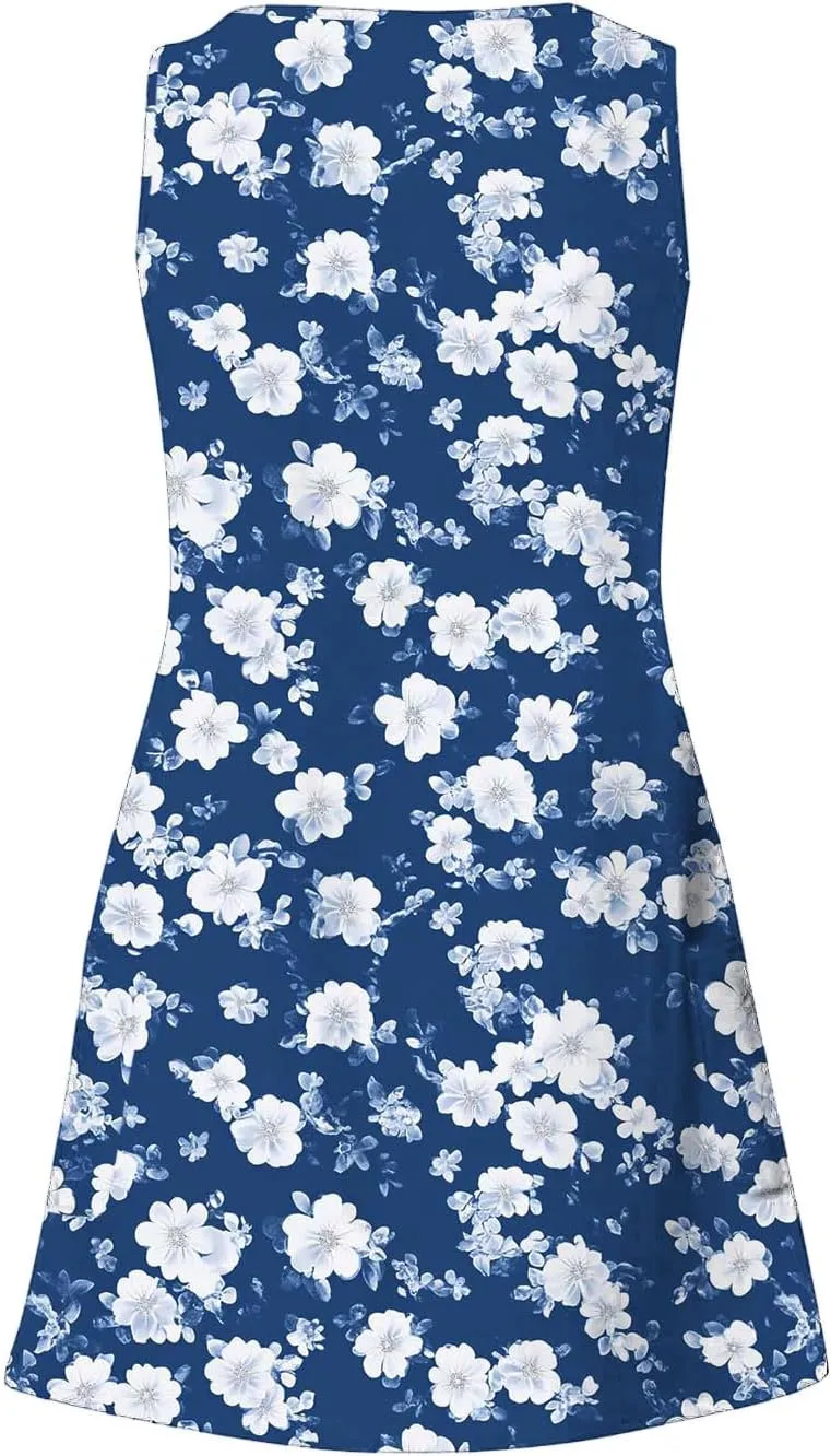 Women's Sleeveless V Neck Summer Dresses Casual Mini Tank Dress 2025 Fashion Floral Print Beach Sundress