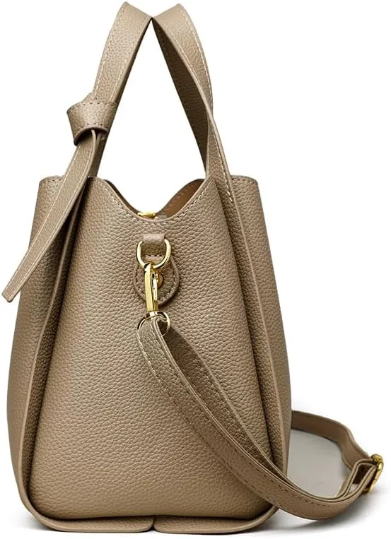 Women's Soft Leather Handbag - Elegant Top Handle Versatile Bucket Tote for Daily Use, Fashionable Shoulder Bag