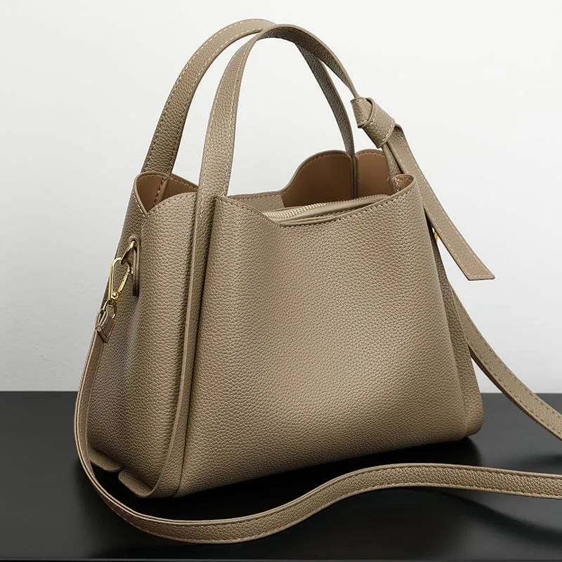 Women's Soft Leather Handbag - Elegant Top Handle Versatile Bucket Tote for Daily Use, Fashionable Shoulder Bag