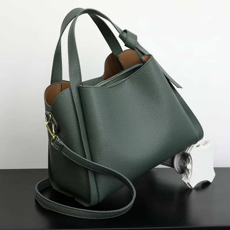 Women's Soft Leather Handbag - Elegant Top Handle Versatile Bucket Tote for Daily Use, Fashionable Shoulder Bag
