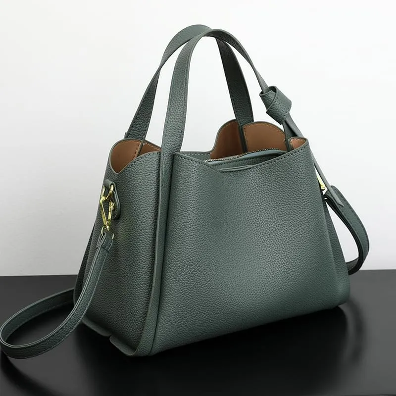 Women's Soft Leather Handbag - Elegant Top Handle Versatile Bucket Tote for Daily Use, Fashionable Shoulder Bag