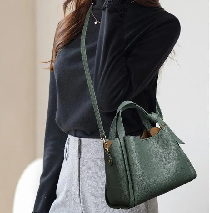 Women's Soft Leather Handbag - Elegant Top Handle Versatile Bucket Tote for Daily Use, Fashionable Shoulder Bag