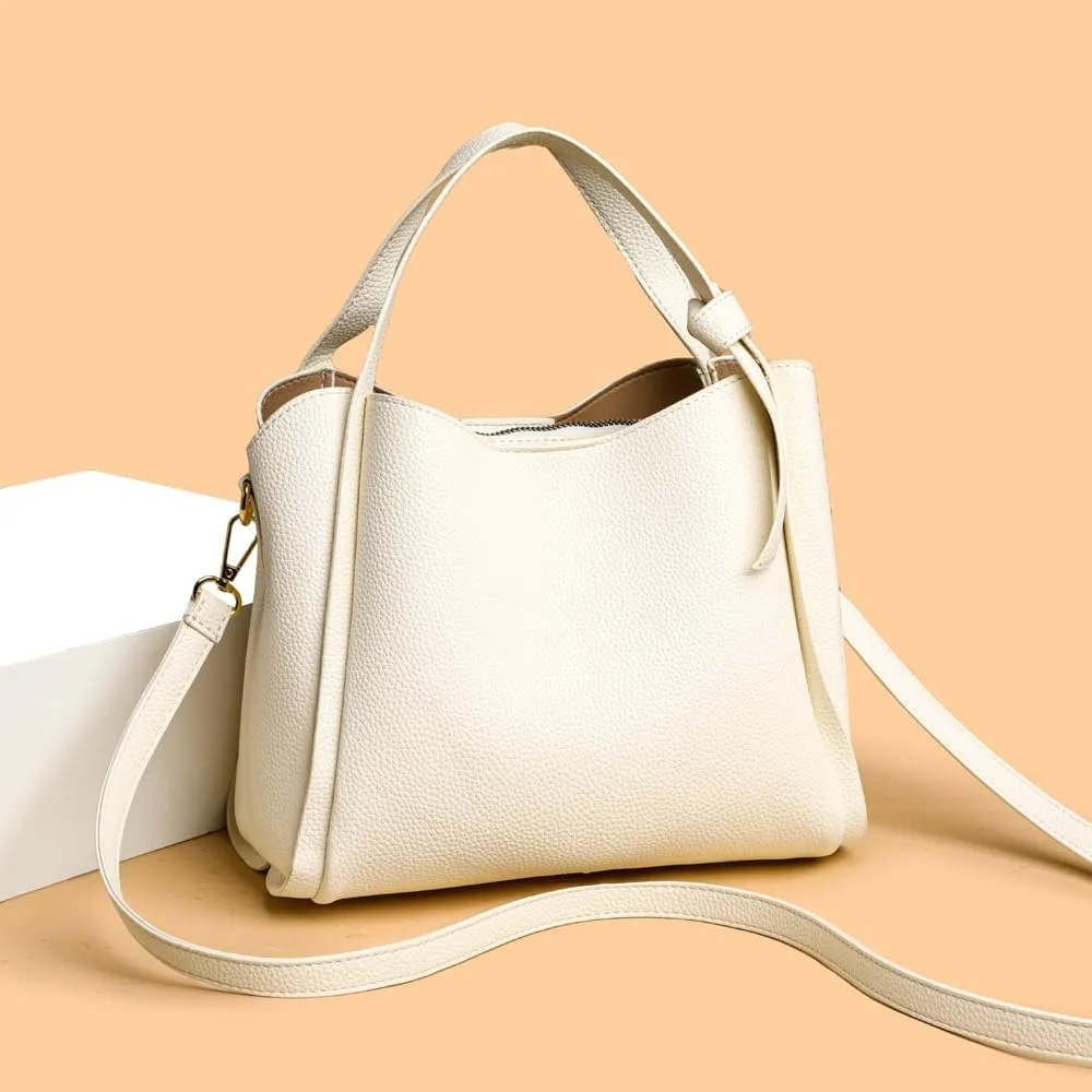 Women's Soft Leather Handbag - Elegant Top Handle Versatile Bucket Tote for Daily Use, Fashionable Shoulder Bag