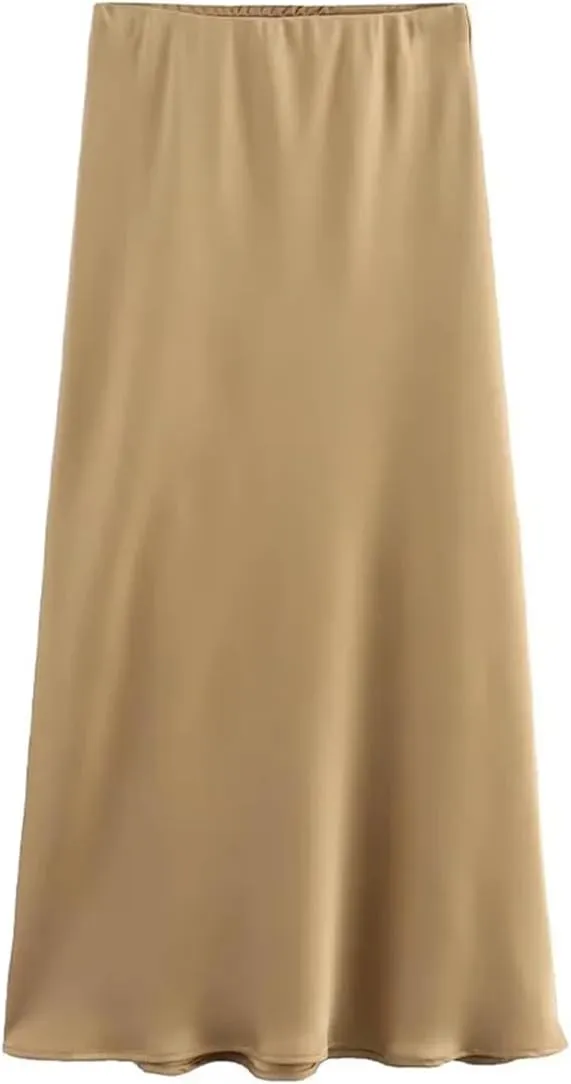 Women's Solid Color Pleated Retro Mid-Waist Midi Skirt