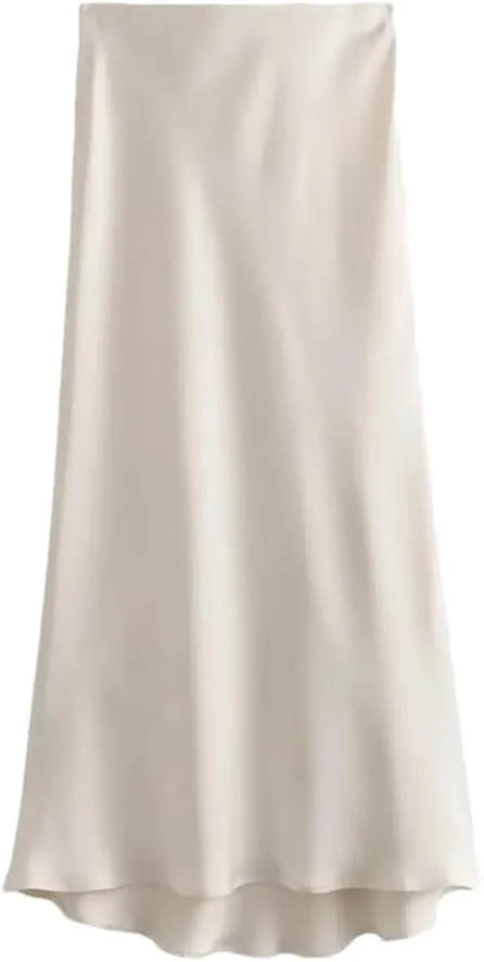 Women's Solid Color Pleated Retro Mid-Waist Midi Skirt