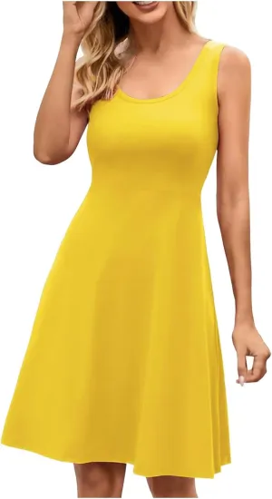 Women's Summer Beach Mini Dress Sleeveless Rockabilly Casual Dress Skater 2025 Trenty Tank Dresses