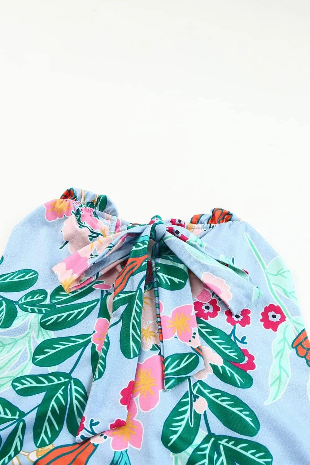 Women's Summer Boho Floral Sundress Sleeveless Halter Neck Elastic Waist Tiered Ruffle Beach Party Mini Swing Dress