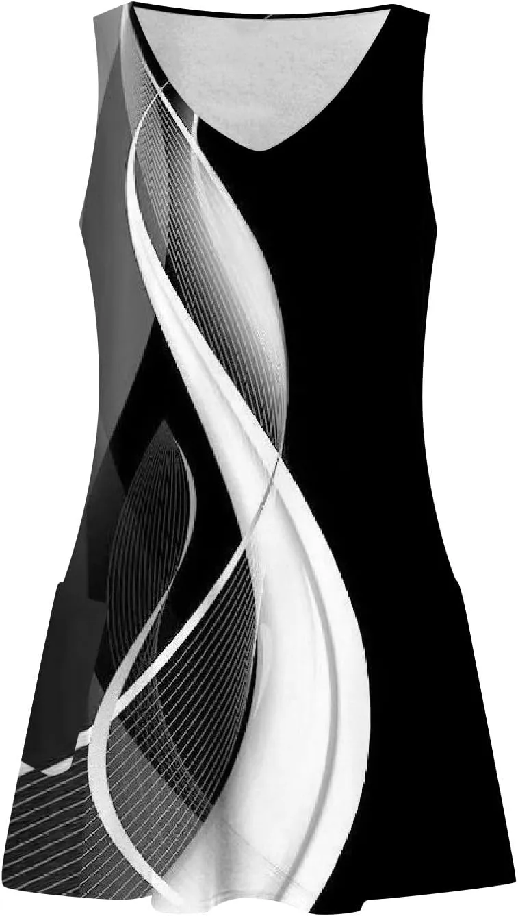 Womens Summer Dress, Trendy V Neck Casual Boho Dress with Pockets Flowy Knee Length Sleeveless Sun Dresses