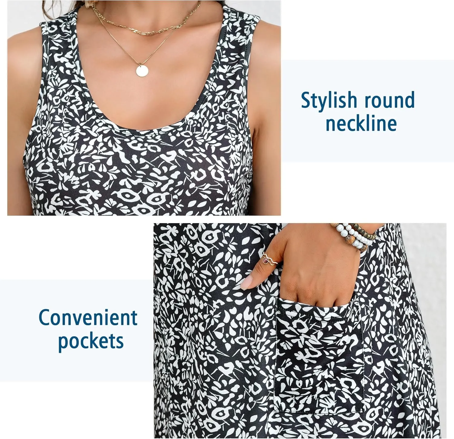 Women's Summer Dresses 2025 Casual Sleeveless Boho Beach Dress Scoop Neck T-Shirt Floral Sundress with Pocket
