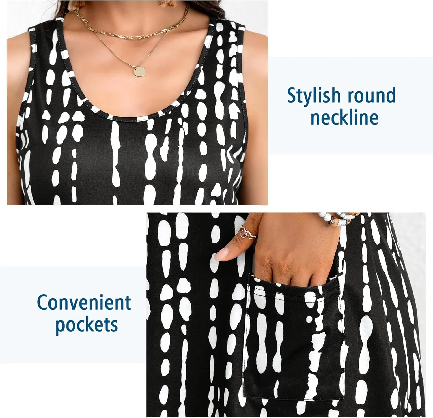 Women's Summer Dresses 2025 Casual Sleeveless Boho Beach Dress Scoop Neck T-Shirt Floral Sundress with Pocket