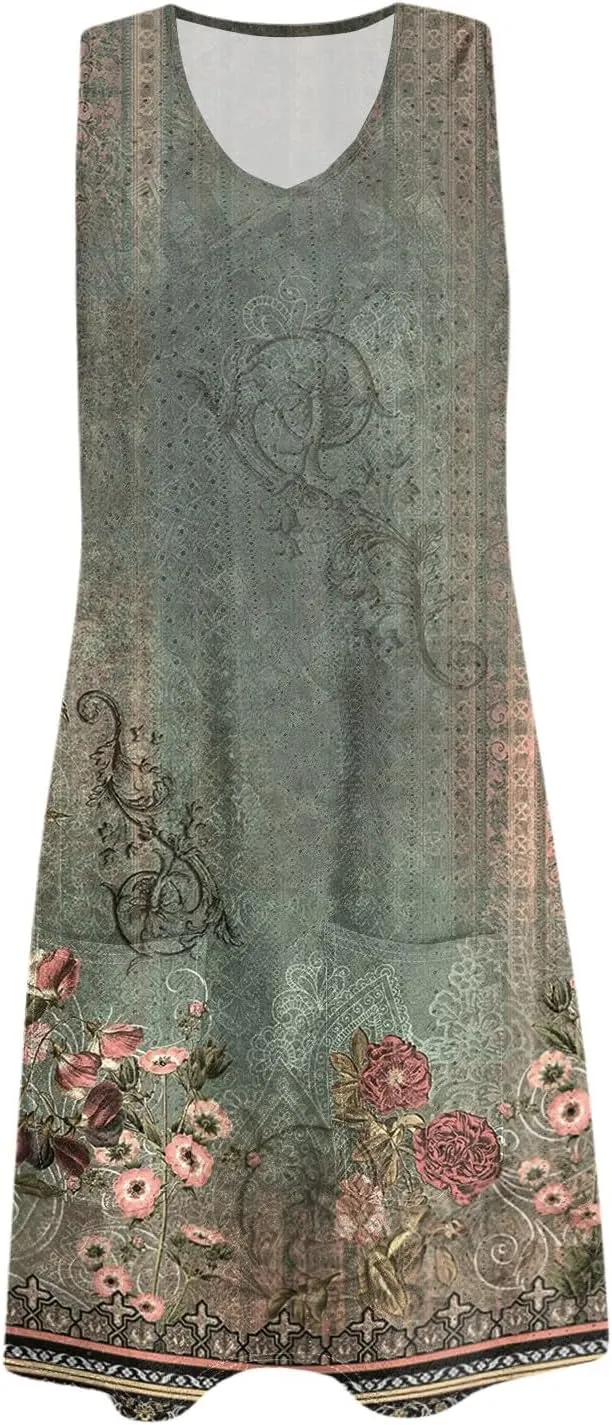 Womens Summer Dresses 2025 Eyelet Casual Loose V Neck Sleeveless Sundresses Tank Coverup Dresses with Pockets