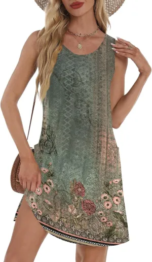 Womens Summer Dresses 2025 Eyelet Casual Loose V Neck Sleeveless Sundresses Tank Coverup Dresses with Pockets