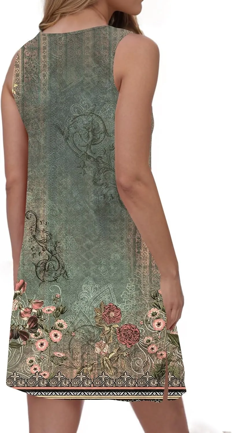 Womens Summer Dresses 2025 Eyelet Casual Loose V Neck Sleeveless Sundresses Tank Coverup Dresses with Pockets